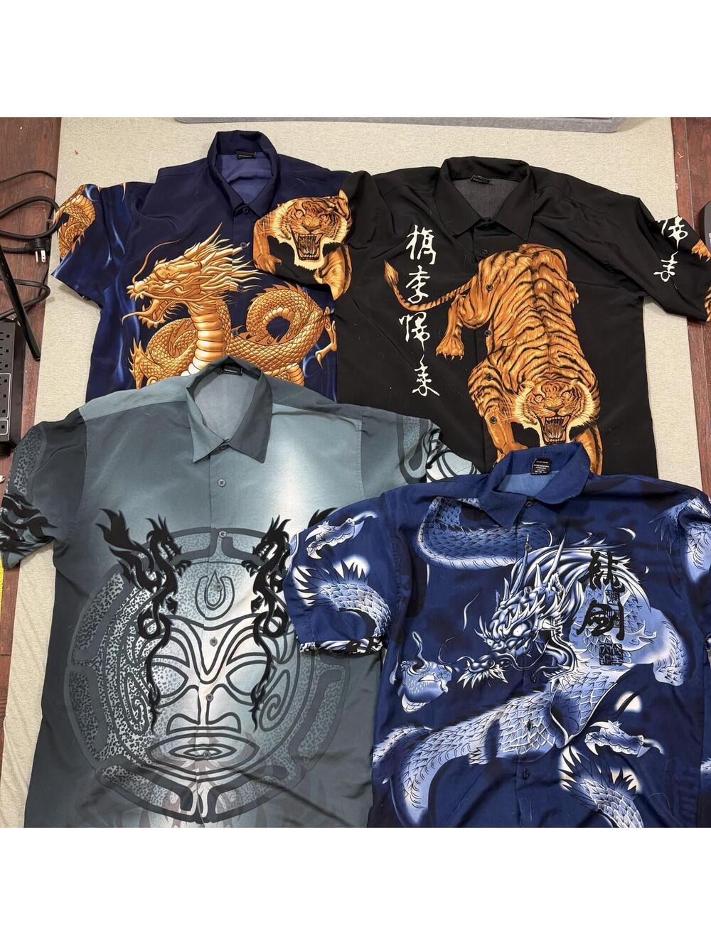 Unbranded Graphic Button Down Shirt Bundle Mens XL Blue Black Good‎ Dragon Tiger